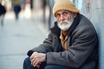 Fototapeta premium Hommeless man, on city street