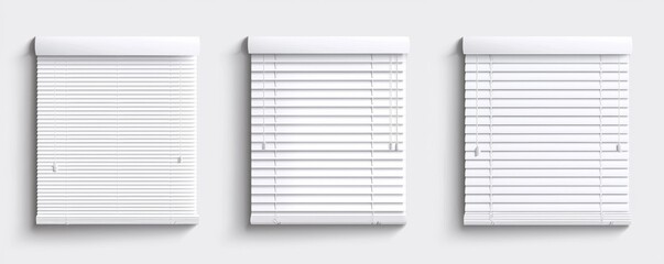 Venetian blinds for protecting windows or entrance doors. A realistic 3D modern illustration set showcasing various types of jalousies, including metal, plastic, and fabric shutter and roller