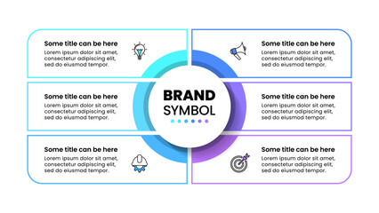 Infographic template. 6 connected banners with a title in the middle