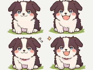 Adorable Cartoon Border Collie Puppies