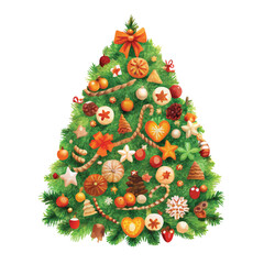 A Christmas tree with many ornaments on it. The tree is green and has a lot of decorations