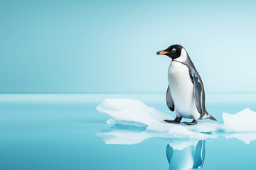Fototapeta premium Penguin on an ice floe, copyspace
