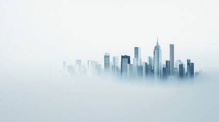 Fototapeta premium pollution air concept City skyline emerging from fog in a minimalist setting.