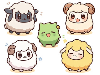 Cute Cartoon Sheep Illustration Set