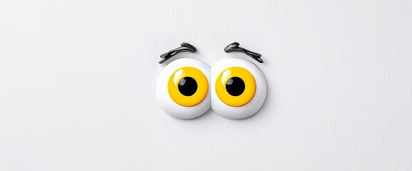 Fototapeta premium Vibrant 3D googly eyes with striking yellow lids. Large, playful elements positioned in a fun, exaggerated way. A modern cartoon set of funny plastic round doll eyes for animated expressions in