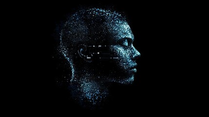 Three-dimensional gears inside a head. A low poly digital design in dark blue, symbolizing engineering and mechanical technology. An abstract mesh illustration with lines and dots representing