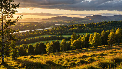 Coucher de soleil sur la vall&eacute;e verdoyante