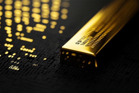 Gold bar with binary code engraved on it, cryptocurrency concept
