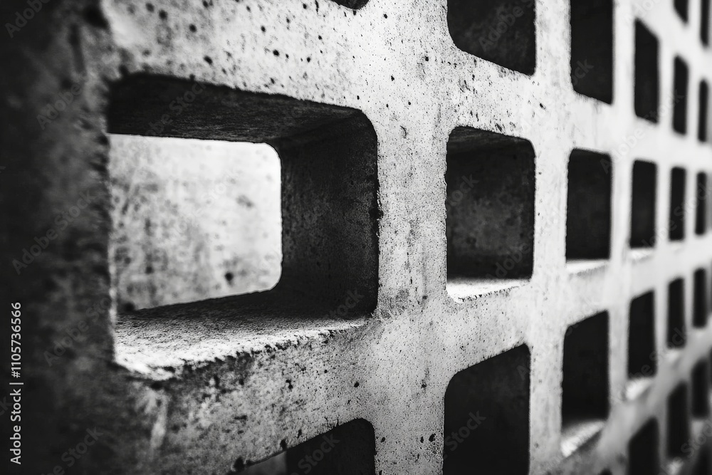 Poster this image shows a textured concrete wall with square cut-outs, highlighting the geometric design an