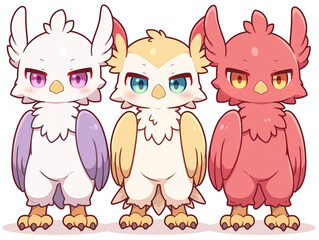 Obraz premium Three Adorable Fantasy Owls