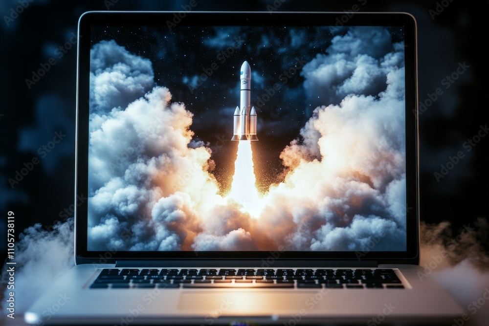 Poster an awe-inspiring view of a rocket piercing through thick clouds as it ascends, representing the purs