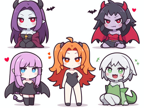 Cute Demon Girl Chibis - Fantasy Art