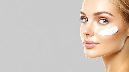 Natural beauty portrait with skincare cream on face