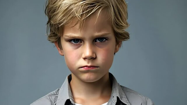 Portrait of angry child frowning and showing negative emotions