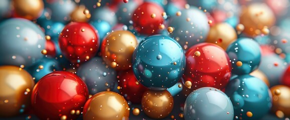 Abstract Festive Background with Shiny Red, Gold, and Blue Spheres