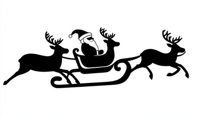 Fototapeta premium Silhouette of Santa Claus with his carriage and deer in a modern style