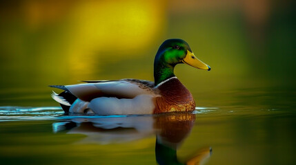 Fototapeta premium Serene duck swimming on calm water, capturing peaceful nature moments