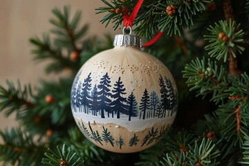A charming, eco-friendly hand-painted wooden Christmas bauble, featuring intricate designs and natural materials, adding a personal, sustainable touch to your holiday tree decorations.