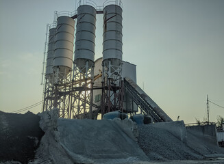 Construction industry concrete plant and equipment.Commercial concrete mixing plant of a cement...