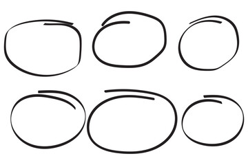 Hand drawn circle highlighter set. Circle, pen draw. Vector marker circular lines, doodle round circles for message note mark design element. Different circles vector illustration.