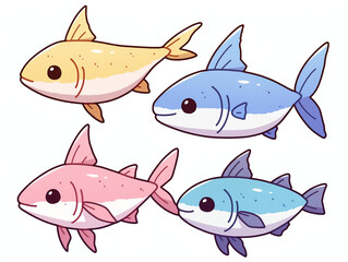 Fototapeta premium Four Cute Cartoon Fish Illustration