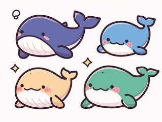 Obraz premium Four Cute Cartoon Whales