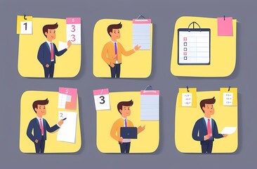  Set work priority, arrange to do list which job to do before and after, task management concept, young entrepreneur businessman manage to prioritize sticky note with number first, second and third.