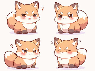 Obraz premium Cute Cartoon Fox Expressions