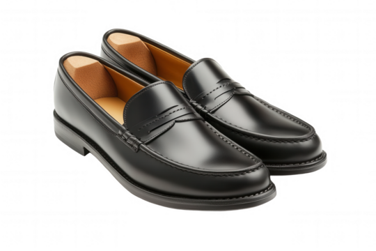 These black leather loafers feature a classic design suitable for both formal and casual wear. Their sleek silhouette and high quality material provide comfort and style, ideal for any setting.