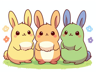 Fototapeta premium Three Cute Cartoon Rabbits