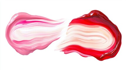 The lifelike 3D smudges of lipstick, nail polish, or paint, featuring a brush stroke with vivid colors and intricate texture against a white backdrop.