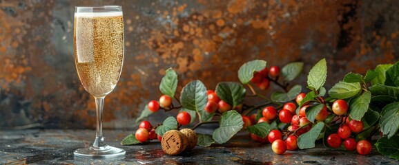 Sparkling Celebration Champagne Flute with Autumn Berries and Cork