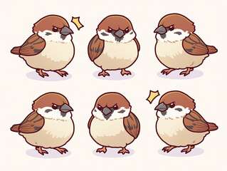 Naklejka premium Cute Angry Sparrows Collection