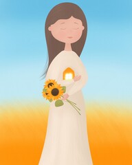 Ukraine is in my heart, girl with sunflower