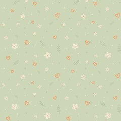 seamless pattern with flowers and hearts