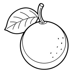 An orange fruit with a leaf on top. The fruit is the main focus of the image. The leaf on top of the fruit adds a touch of nature and freshness to the scene. The image is simple and clean.