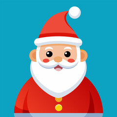 smiling santa claus icon symbol vector illustration in red color with blue background for photo overlays t-shirt prints, and flyer poster designs