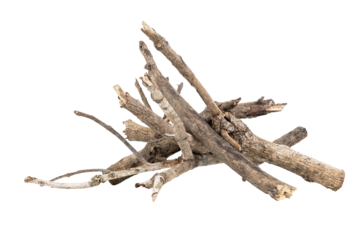 Dry wood pile isolated on white background with clipping path. Dry twigs pile ready for campfire, sticks, boughs heap for a fire, dry thin branches, brushwood.