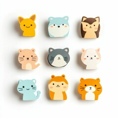 Obraz premium Nine colorful animal-shaped figurines arranged neatly.