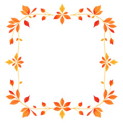 Elegant Autumn Branches Frame with Vibrant Orange and Red Leaves. Floral frame. Flower frame. png isolated background. transparent background.