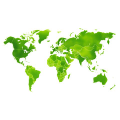 Green World Map. png isolated background. transparent background.
