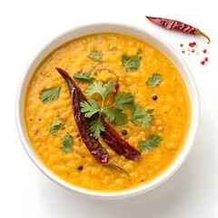 Delicious Dal Tadka Isolated on White Background