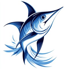 Obraz premium Stylized blue marlin illustration, leaping from water, detailed fins and tail.