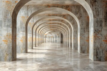 Obraz premium Architectural Geometry in Endless Concrete Archway Corridor Design for Posters and Prints