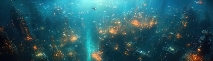 Fototapeta premium Bioluminescent city beneath the ocean