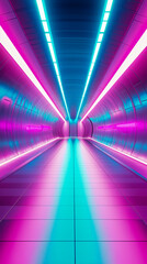 Fototapeta premium Passageway glows with vibrant neon lights, creating a mesmerizing corridor that invites exploration into an otherworldly environment.