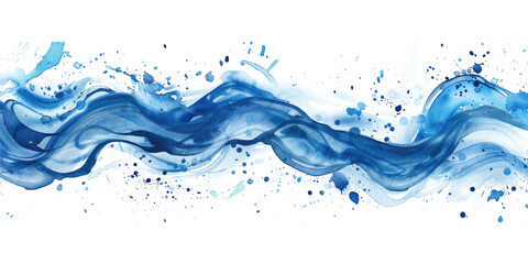 blue watercolor splash wave isolated on white or transparent png