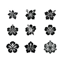 A set of black and white logo, hibiscus flowers © Masum
