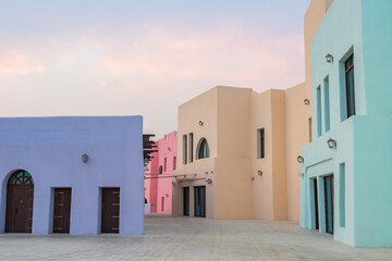 Colorful Streets and Mosque Photo, Mina District Corniche, Doha Marina Doha, Qatar