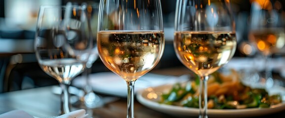 Sparkling Ros� Wine in Elegant Wine Glasses at a Restaurant